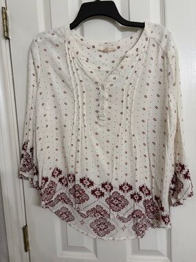 fun 2 fun Cream Blouse with Red Floral Border